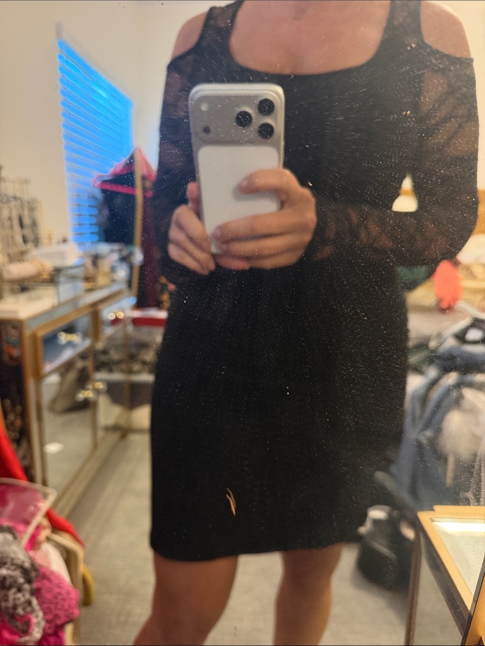 Black Cold-Shoulder Lace Sleeve Dress